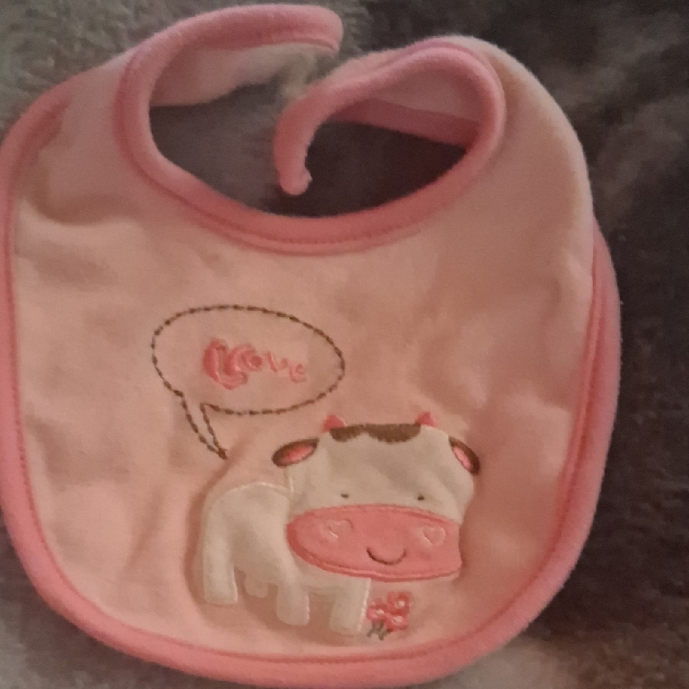 Charming Pink Bib with Cow Embroidery